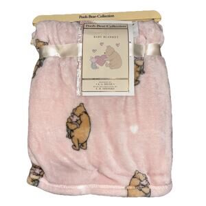 Winnie the Pooh Bear Collection Baby Blanket Pink Hugging Piglet Love Hearts NEW